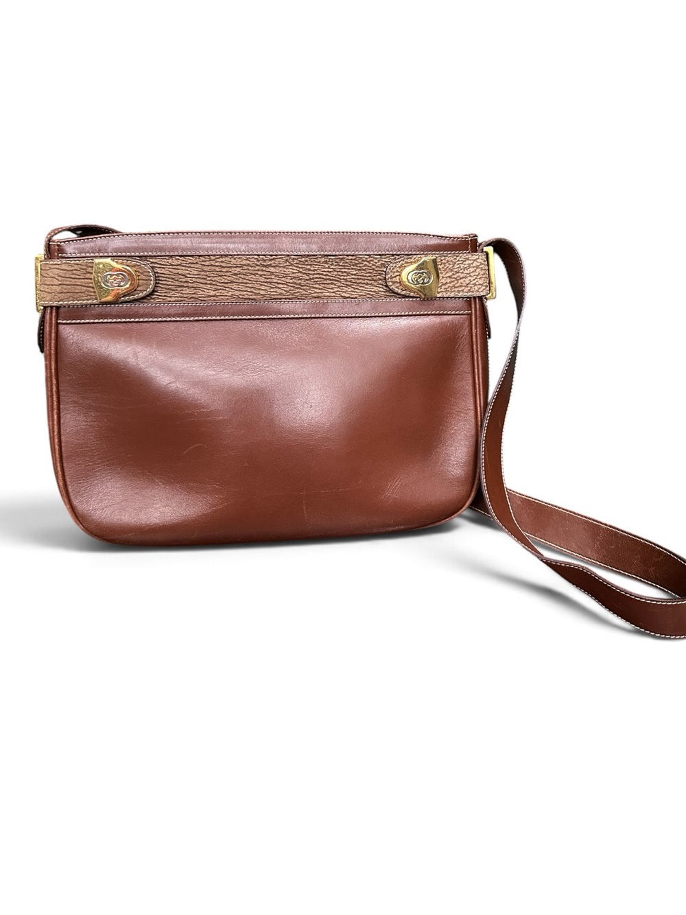 Vintage 1970s Gucci Brown Leather Suede Lined Shoulder Bag